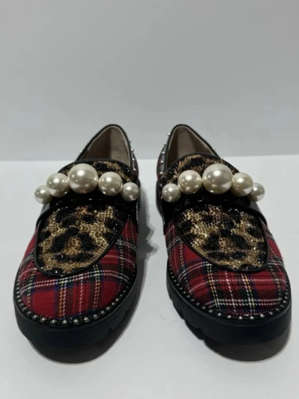 Betsey Johnson Womens Harloe Loafer Red Plaid Size 10 M